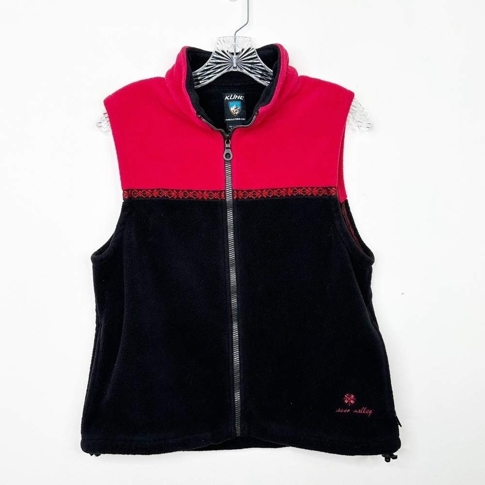 KUHL | Black and‎ Red Fleece Sleeveless Vest Jacquard Trim w/ Pockets Sz. Medium
